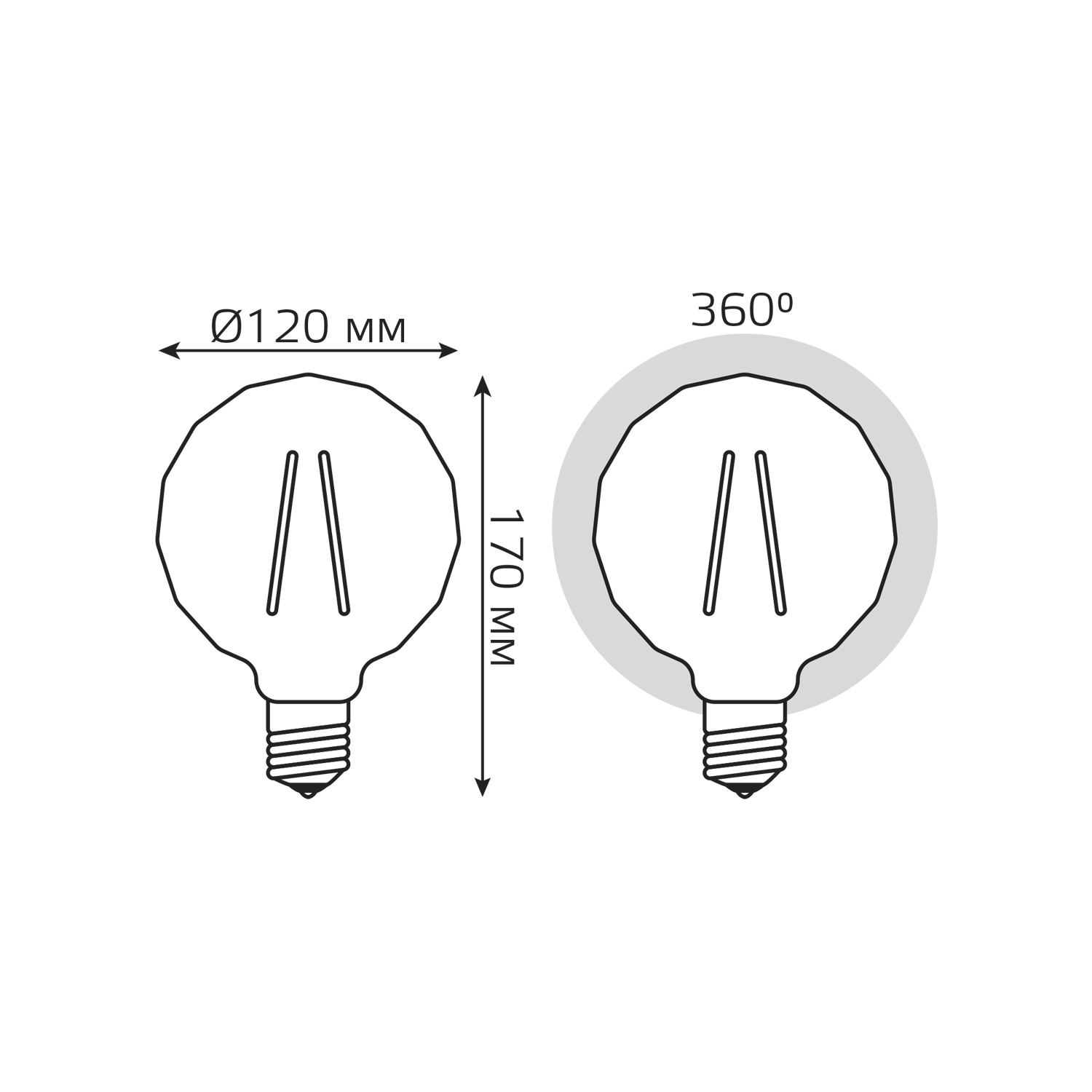 Лампа Gauss Filament G120 4W 380lm 2400К Е27 golden Carat LED 1/20