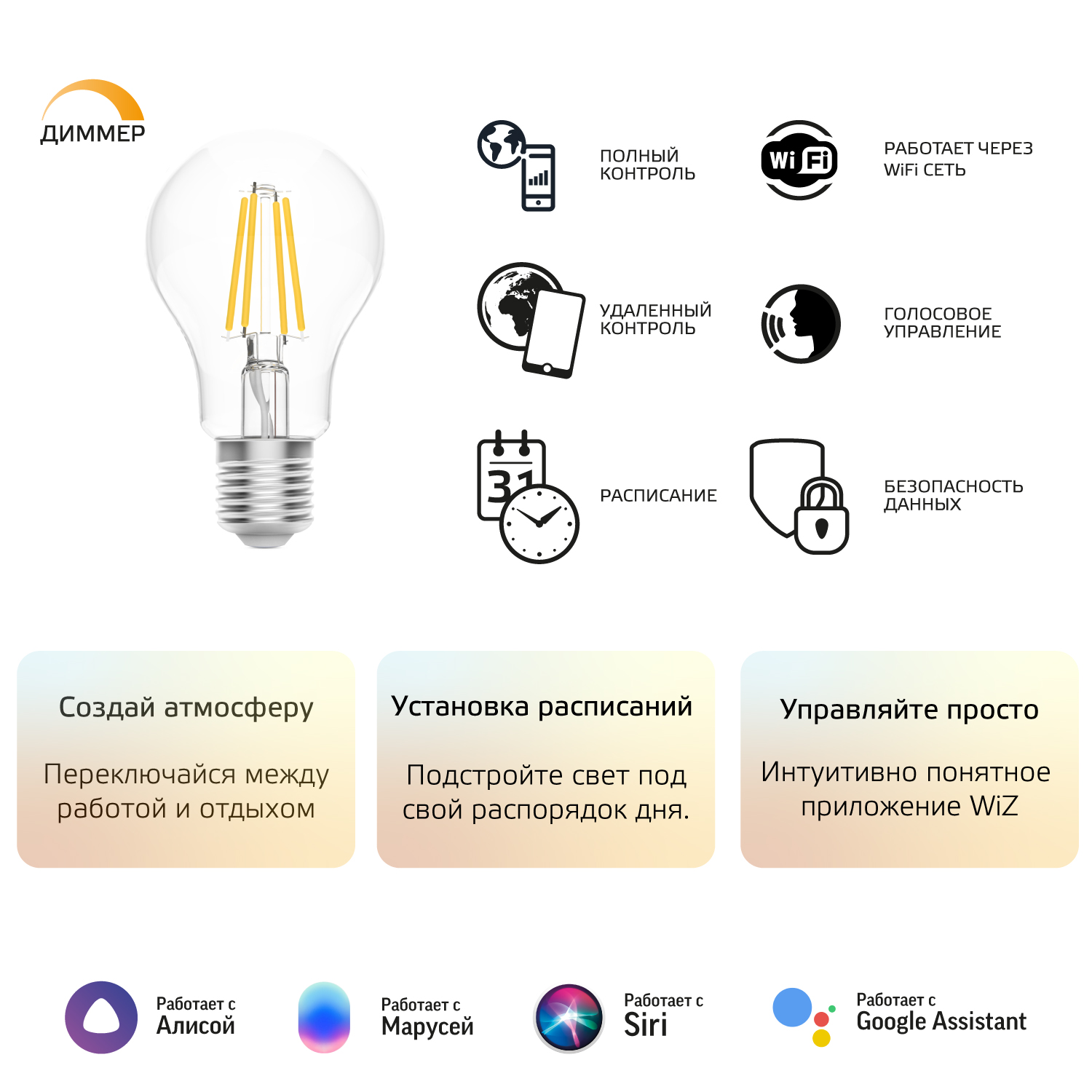 Лампа Smart Home Filament Груша - E27